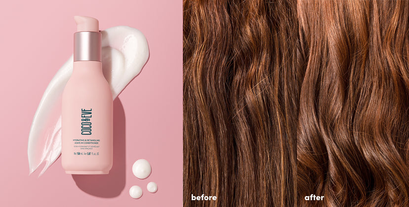 before and after using the hydrating & detangling leave-in conditioner